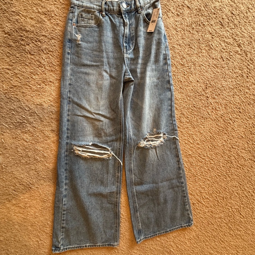 PacSun Blue Distressed Wide Leg Jeans(Never Worn)